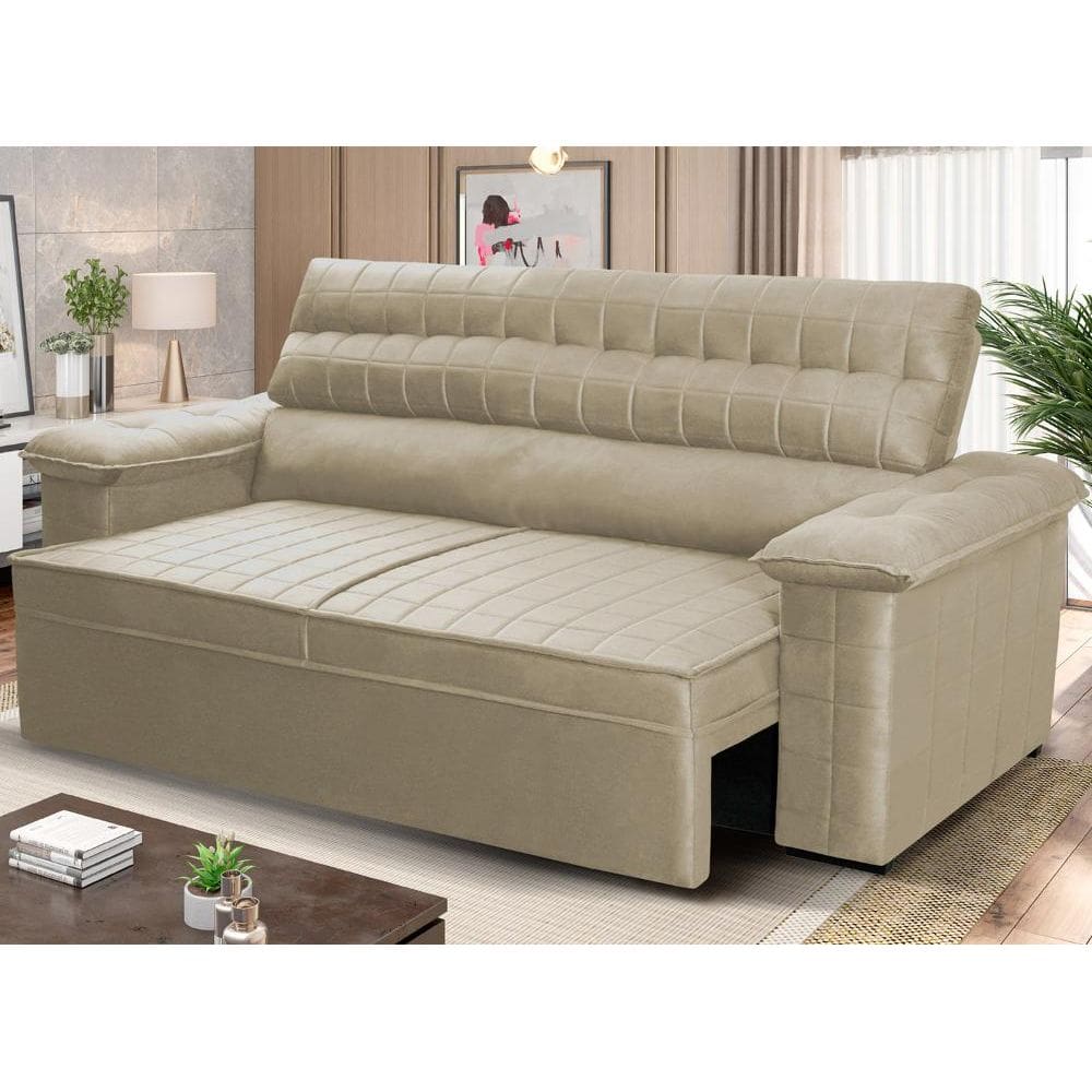 Sofá Retrátil Reclinável 2 lugares com molas 1,50m Quantum Suede Velut Bege - King House