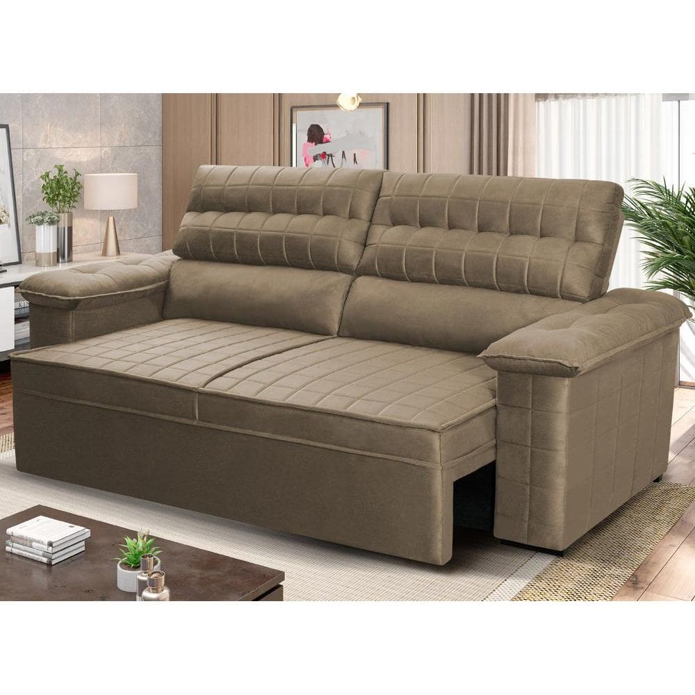 Sofá Retrátil Reclinável 3 lugares com molas 2,00m Quantum Suede Velut Tabaco - King House