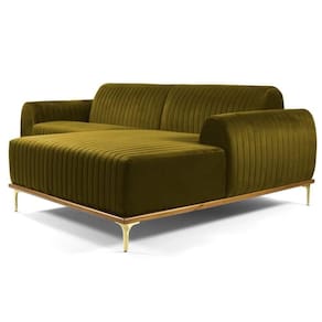 Sofá 350cm 6 Lugares Com Chaise Direito Pés Gold Molino C-260 Veludo Mostarda - Domi