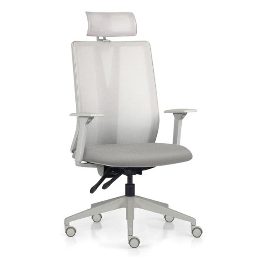 Kit 2 Cadeiras De Escritório Giratória Diretor Flow F02 Base Cinza Crepe Cinza - Lyam Decor