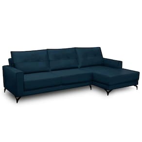 Sofá 4 Lugares Com Chaise Direito 265cm Soreh F05 Veludo Azul - Mpozenato