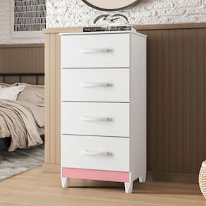 Cômoda Síria 4 Gavetas Branco Rosa para Organizar e Decorar