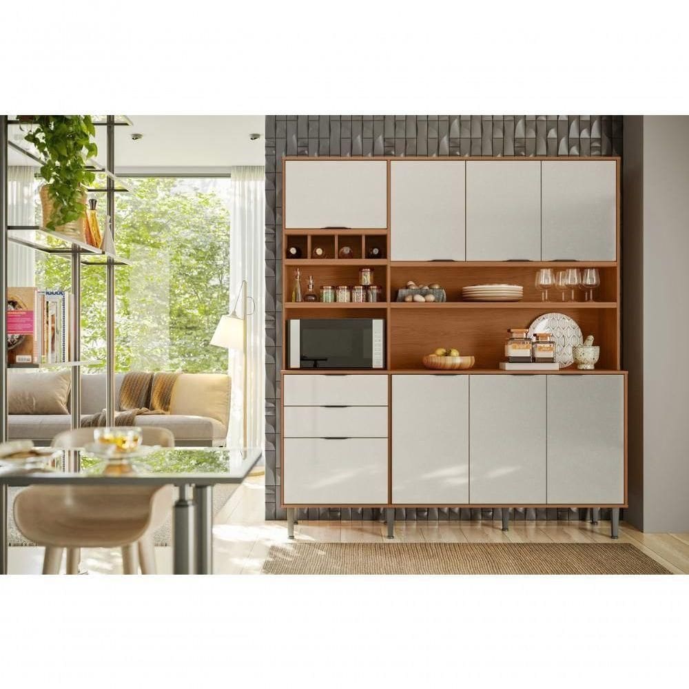 Kit Cozinha Viena Com 7 Portas E 3 Gavetas Jequitiba-off White Lukaliam