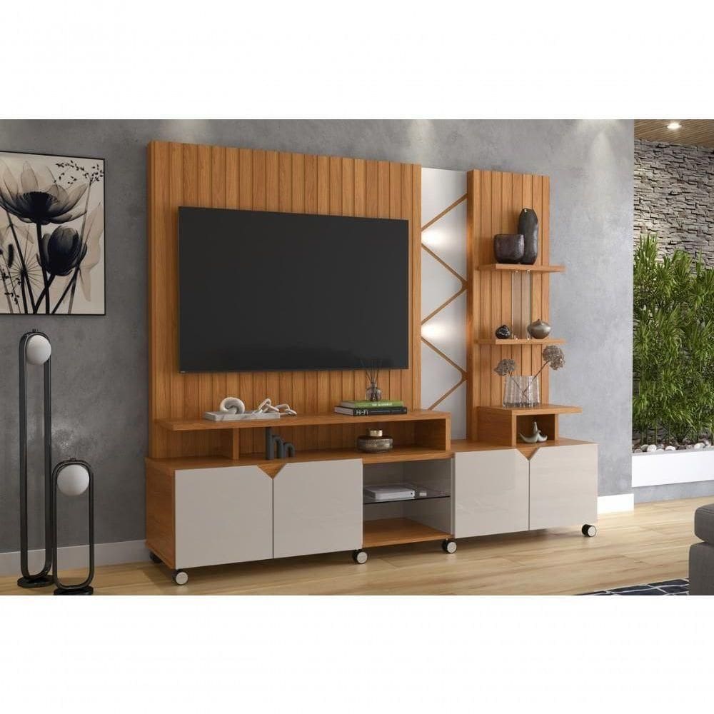 Home Cross Frisado Painel Para Tvs Até 55`` 4 Portas Jequitiba-off White Perolizado Lukaliam
