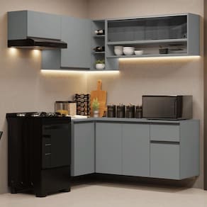 Armário De Cozinha Completa De Canto Suspenso 325cm Nice Madesa 02 Cinza