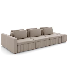 Sofá Ilha E Puff Sala Living 395cm Siesta M22 Veludo Bege - Mpozenato