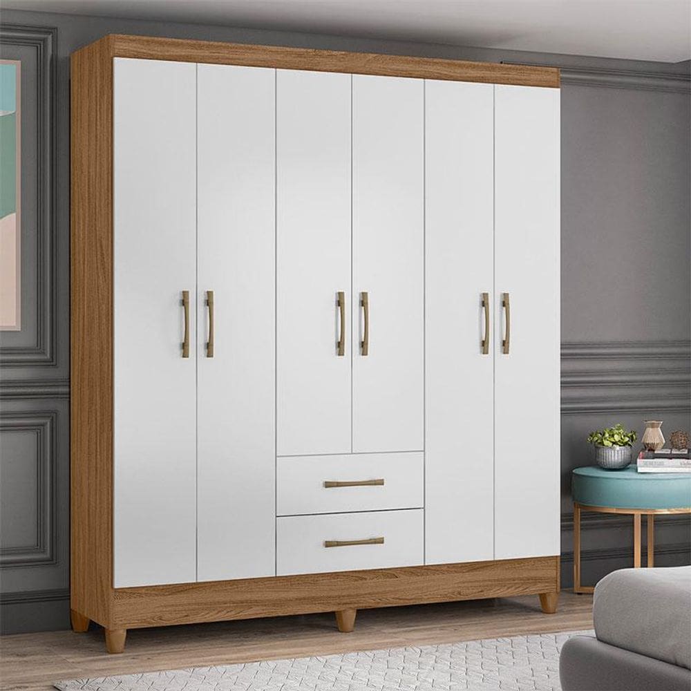 Guarda Roupa Casal Ambiente Panamá 6 Portas Naturale Branco - Moval
