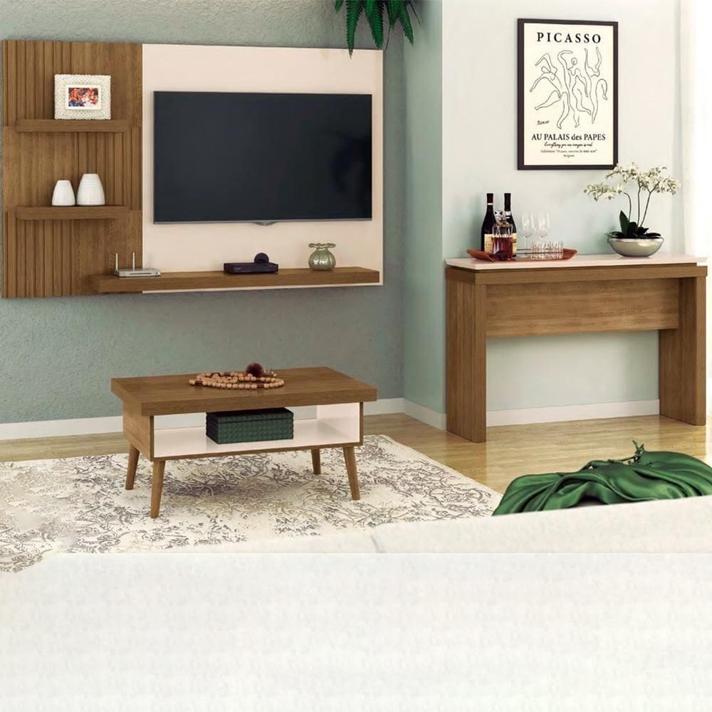 Painel Tv Mesa Aparador Sala De Estar Chl43 Pinho Off White Arly