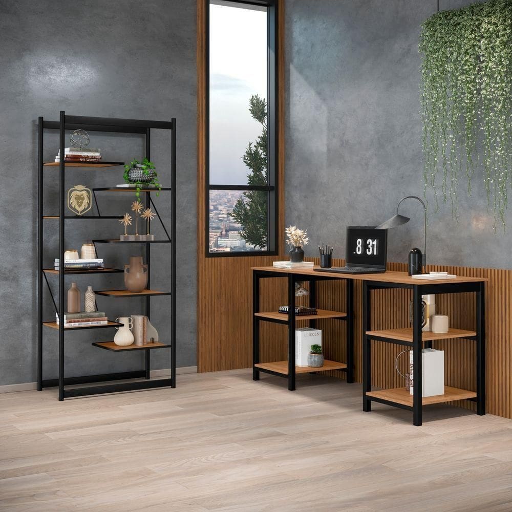 Mesa Escrivaninha Office Espaçoso Moderno Canela Rústico