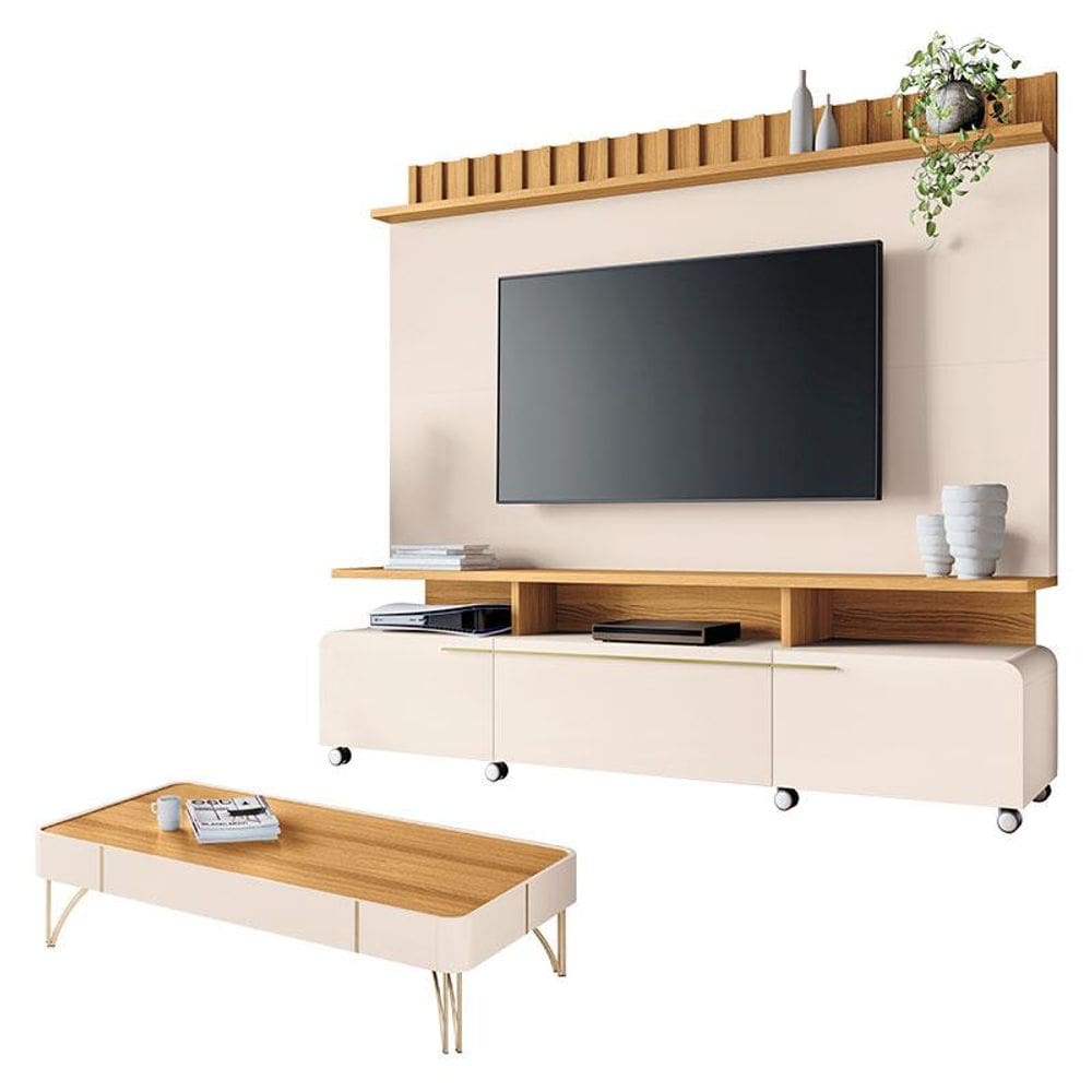 Estante Home Theater Artís e Mesa de Centro Cadenza Off White Cinamomo - HB Móveis