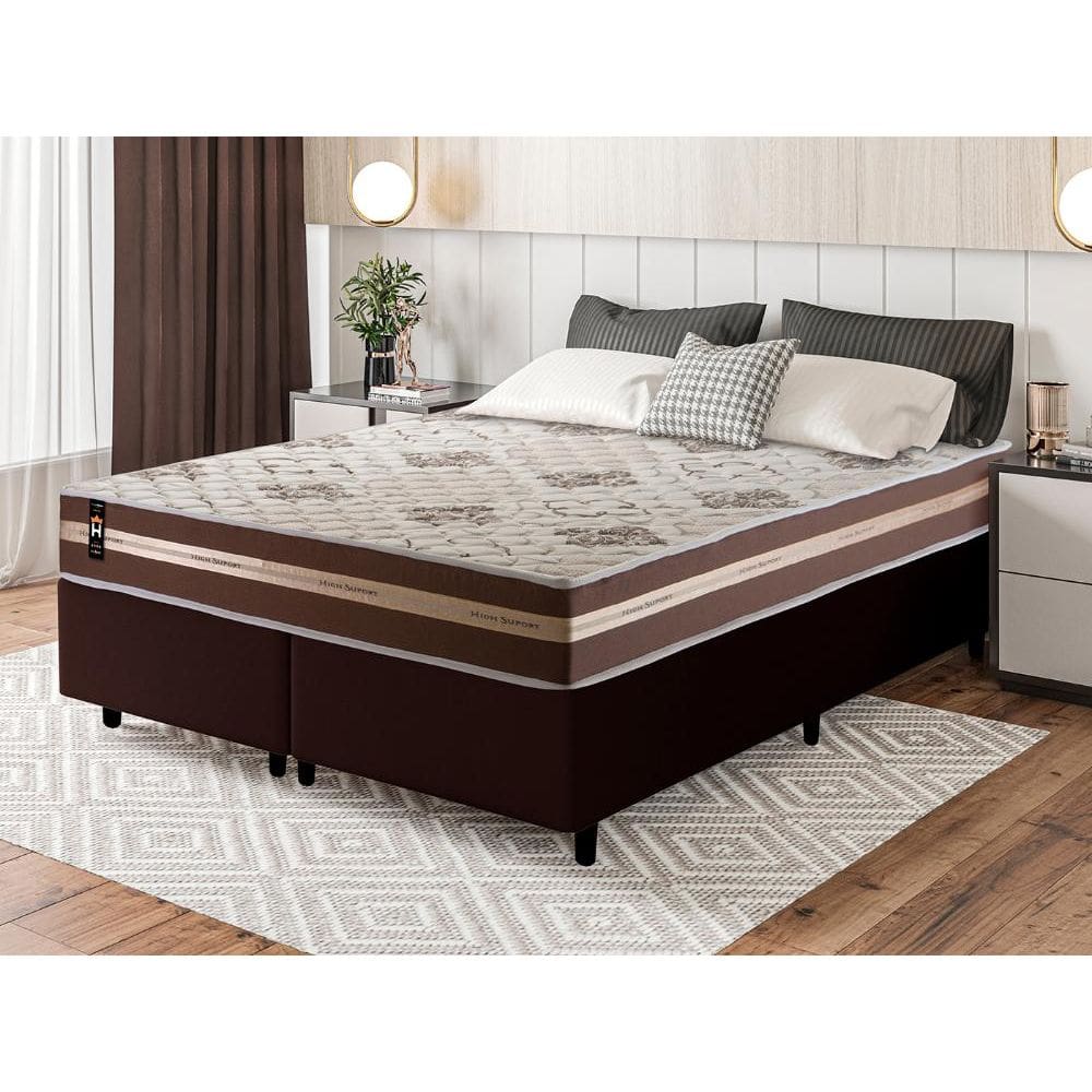 Conjunto Cama Box Espuma Chicago Marrom Queen 158x198x57