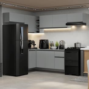 Armário De Cozinha Completa De Canto Suspenso 405cm Nice Madesa 01 Cinza