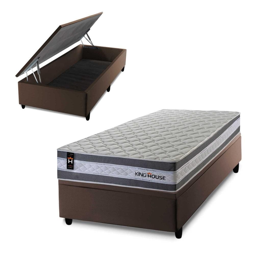 Conjunto Box Baú Marrom Alpine Cinza 88x188x72 c/ Molas Ensacadas