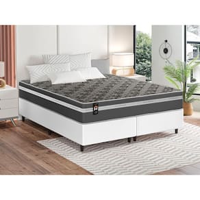 Conjunto Cama Box Espuma Miami Cinza King 193x203x62