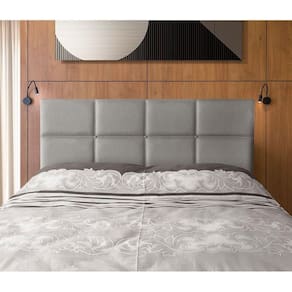 Cabeceira Painel Cama Box King 1,93m Estofada Belize Linho Cinza