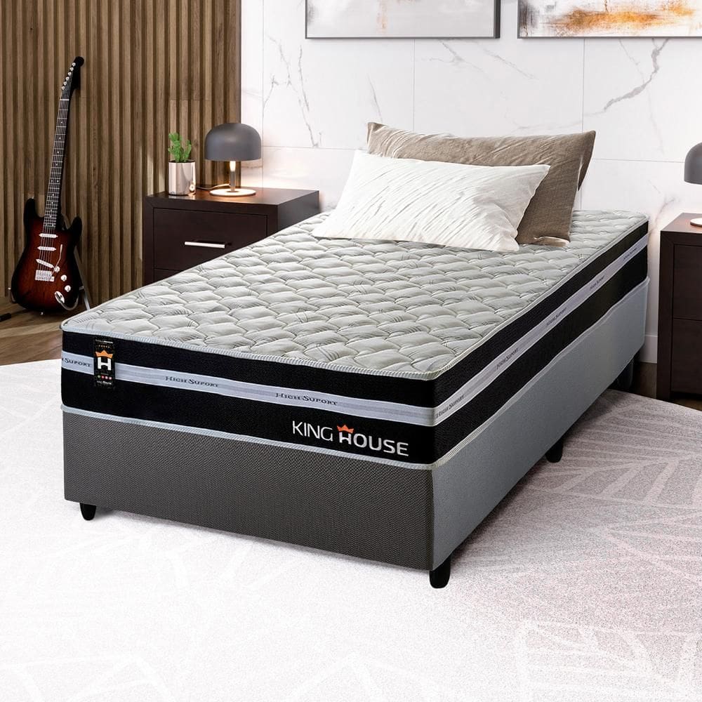 Conjunto Cama Box c/ Molas Ensacadas Durham Preto Solteiro 96x203x60