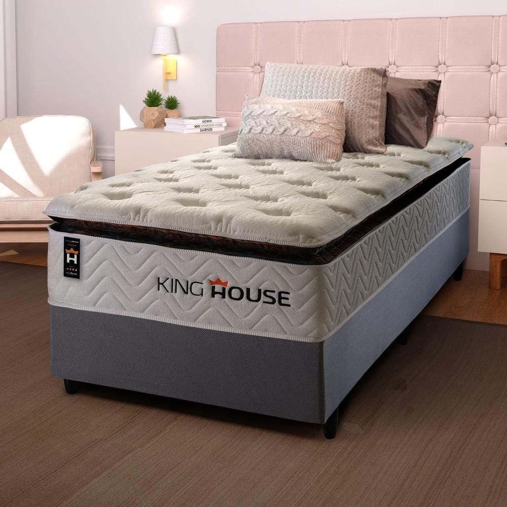 Conjunto Cama Box c/ Molas Ensacadas New York Branco Solteiro 96x203x73
