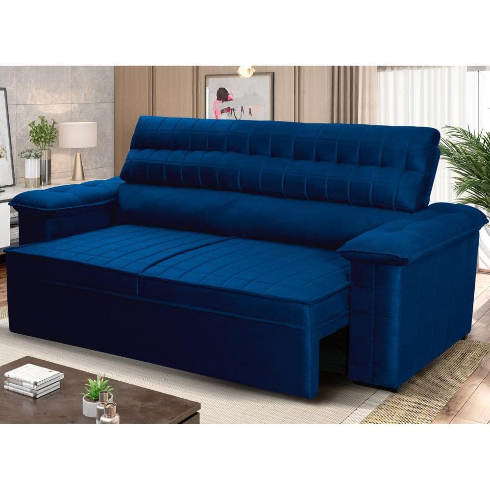 Sofá Retrátil Reclinável 2 lugares com molas 1,50m Quantum Suede Velut Azul - King House