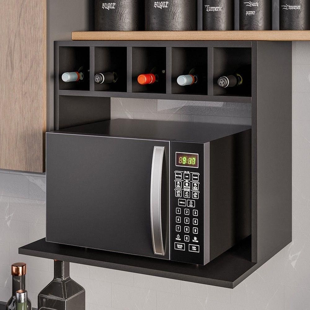 Suporte Micro-ondas Forno Armário Aéreo Com Adega 60cm Lótus Z34 Preto - Mpozenato