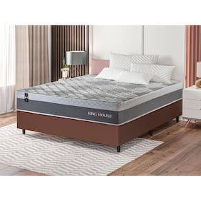 Conjunto Cama Box Marrom c/ Molas Ensacadas Sheffield Cinza Casal 138x188x65