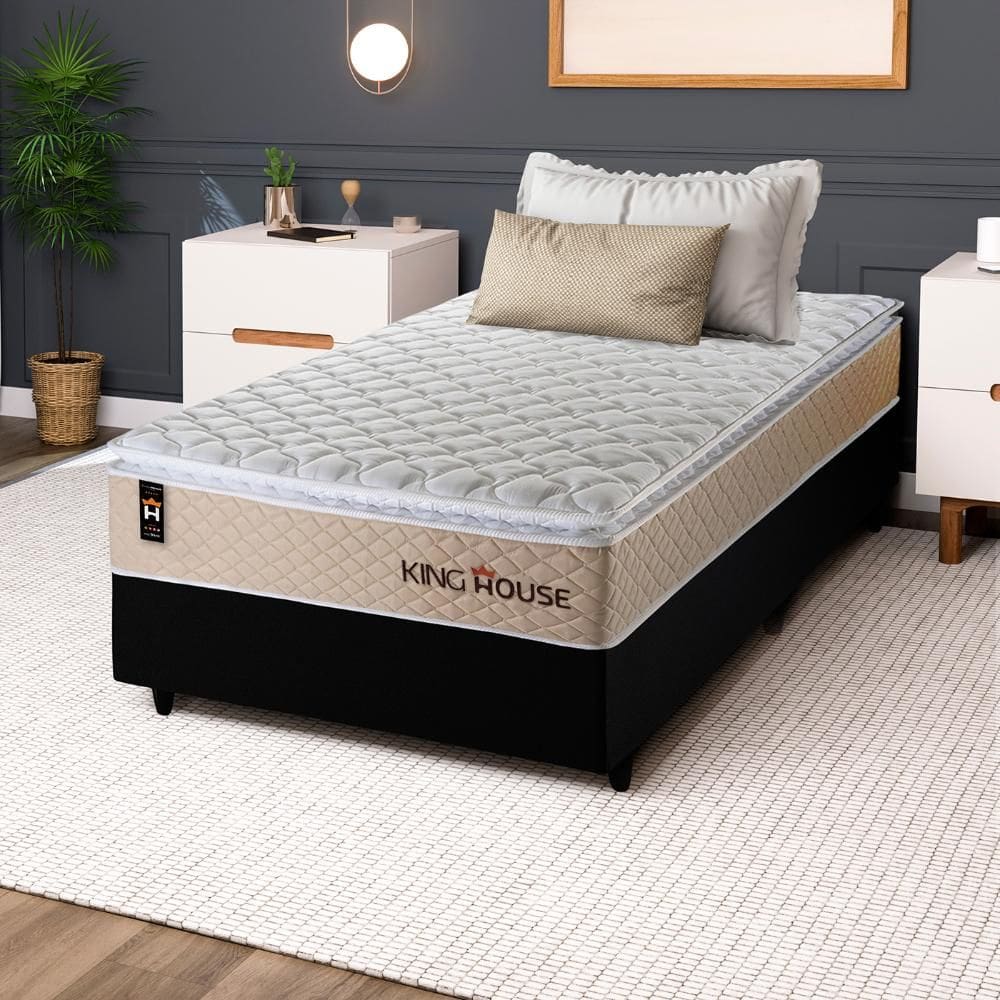 Conjunto Cama Box c/ Molas Ensacadas Alford Bege Solteiro 96x203x66
