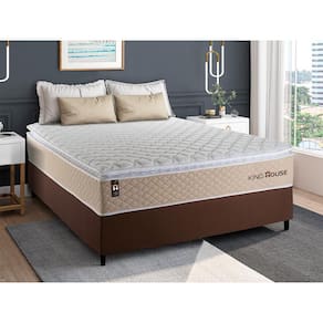 Conjunto Cama Box c/ Molas Ensacadas Alford Bege Casal 138x188x66