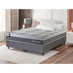 Conjunto Cama Box Cinza c/ Molas Ensacadas Sheffield Cinza Queen 158x198x65