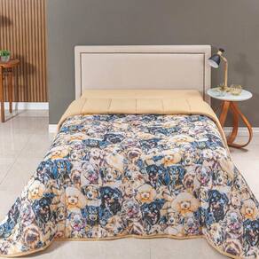 Edredom Cobertor Casa Scarpa Sonnet King Malha Estampada Dupla Face Algodão - Pet - Mostarda