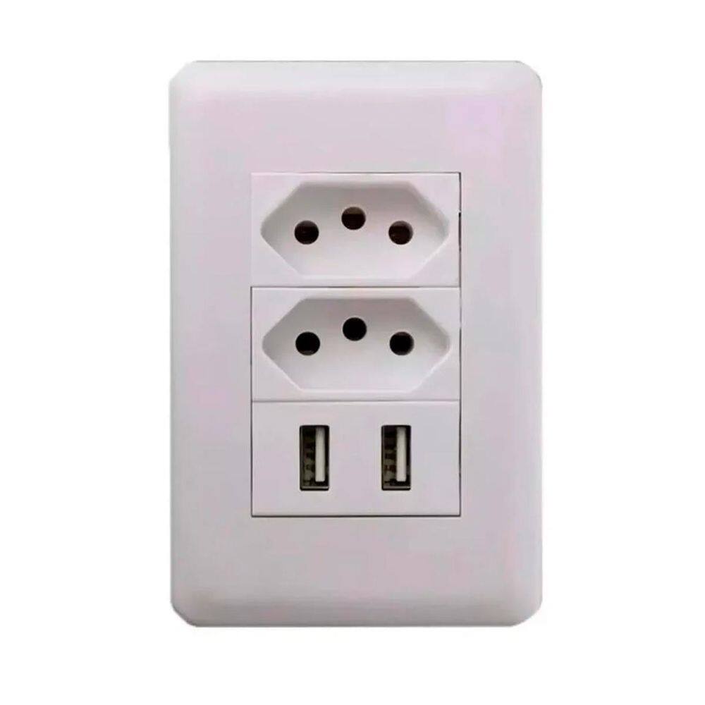 Tomada Usb Branco Entrada Universal Bivolt Parede