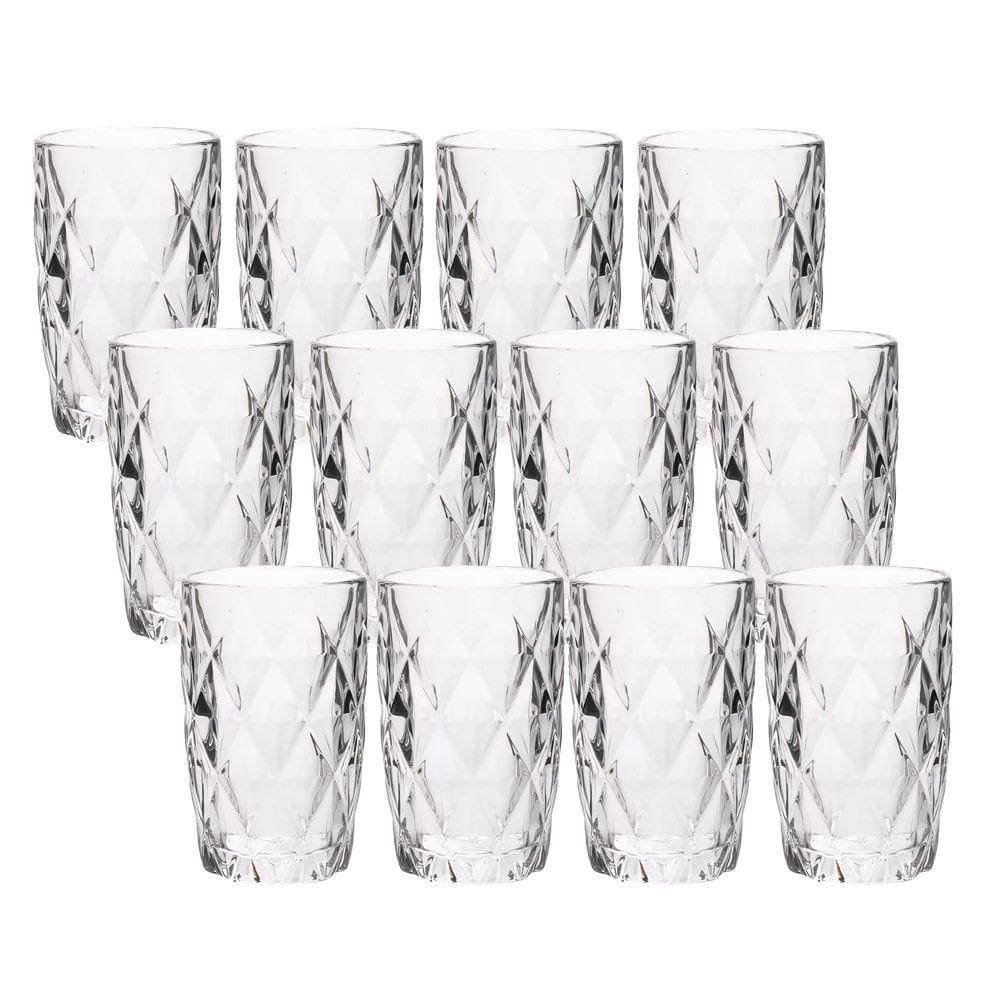 Jogo 12 Copos De Vidro Diamond Diamante Transparente Resistente 400ml Em Casa Tem