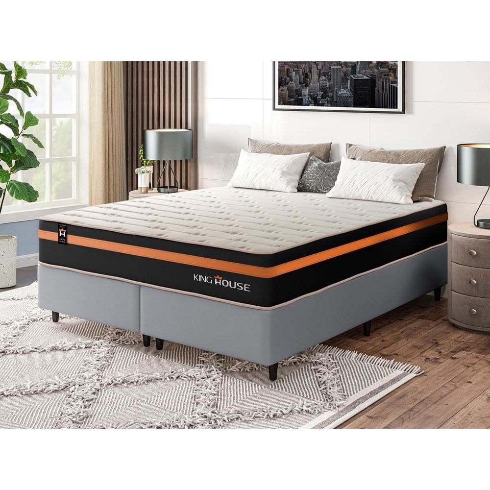 Conjunto Cama Box c/ Molas Ensacadas Sirius Preto King 193x203x65