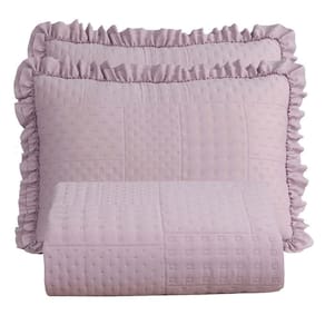 Colcha Babado Casal Fluffy 3 Peças s 100% Poliéster Rosé