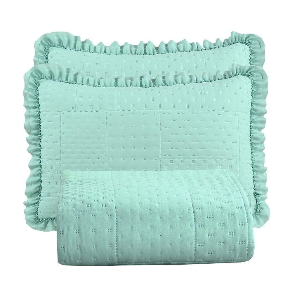 Colcha Babado Casal Fluffy 3 Peças s 100% Poliéster Menta