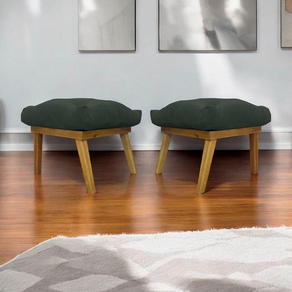 Kit 2 Puff Decorativo Retangular Para Sala Quarto Penteadeira Marty Linho Verde