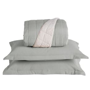 Kit Cobre Leito Colcha Capri Casal Dupla Face 3 Peças Cinza 100% Poliéster