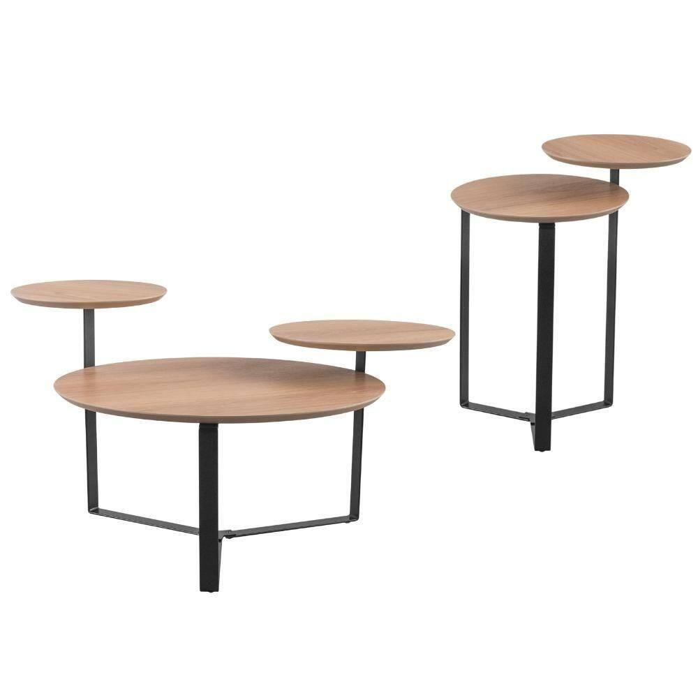 Kit Mesa De Centro E Mesa Lateral Para Sala Pés Metálicos Dari A03 Hanover Preto - Lyam Decor