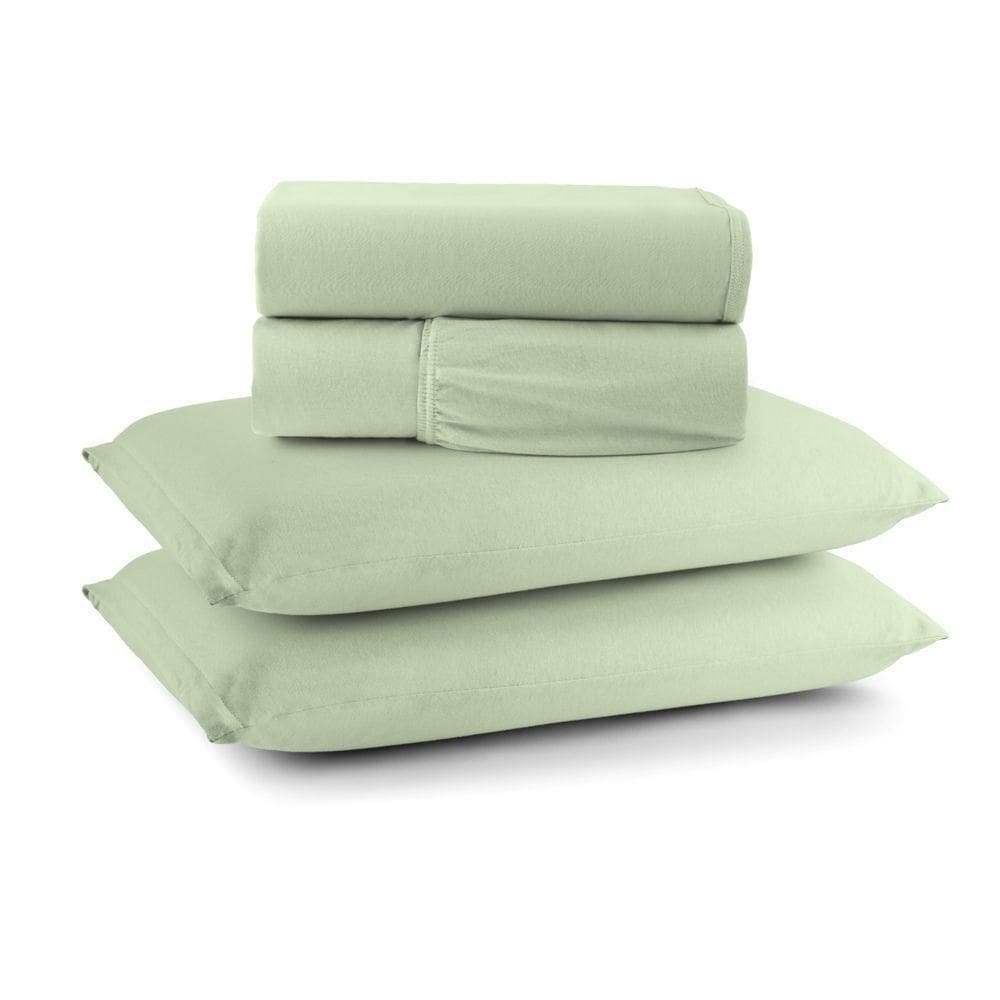Jogo Cama Lençol Casa Scarpa Sonnet Queen Malha Lisa Algodão Macio 4 Peças - Verde Claro
