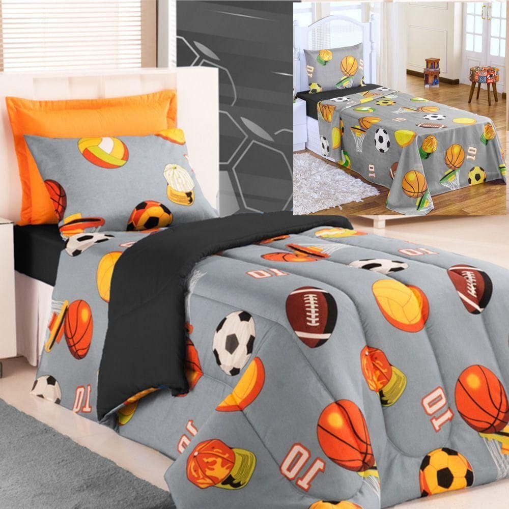 Kit Coordenado Edredom Com Lençol Solteiro Alegria Cáqui 100% Poliéster