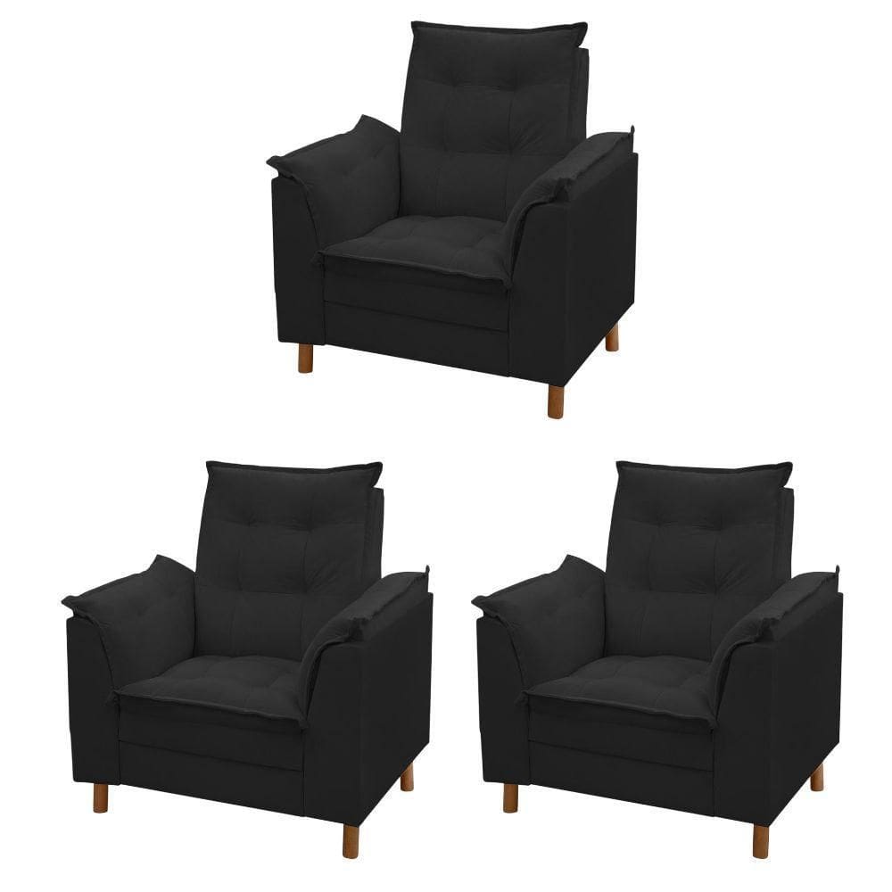 Kit 03 Poltronas Isa Escritório Consultório Recepção Suede Preto - Mabe Magazine