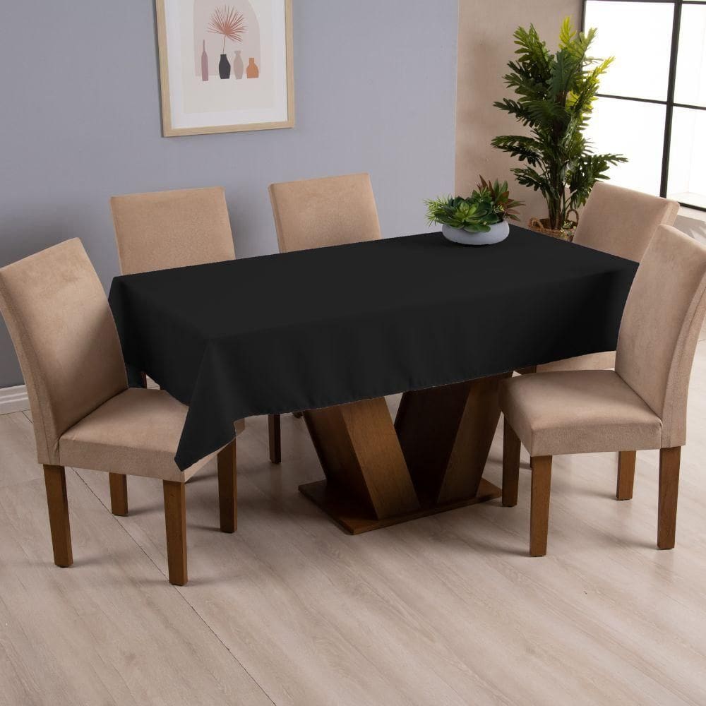Toalha De Mesa Basic 1 Peça 2,50m X 1,40m 8 Lugares 100% Poliéster Tecido Oxford - Preto