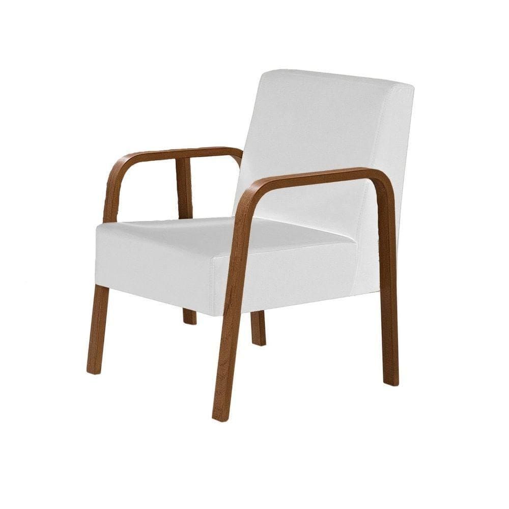 Poltrona Decorativa 1 Lugar Jade Braço Madeira D Salla Courino Branco