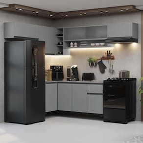 Armário De Cozinha Completa De Canto Suspenso 405cm Nice Madesa 03 Cinza