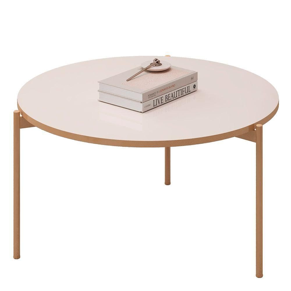 Mesa De Centro Redonda Para Sala Pé Metal Nala D04 Off White - Mpozenato