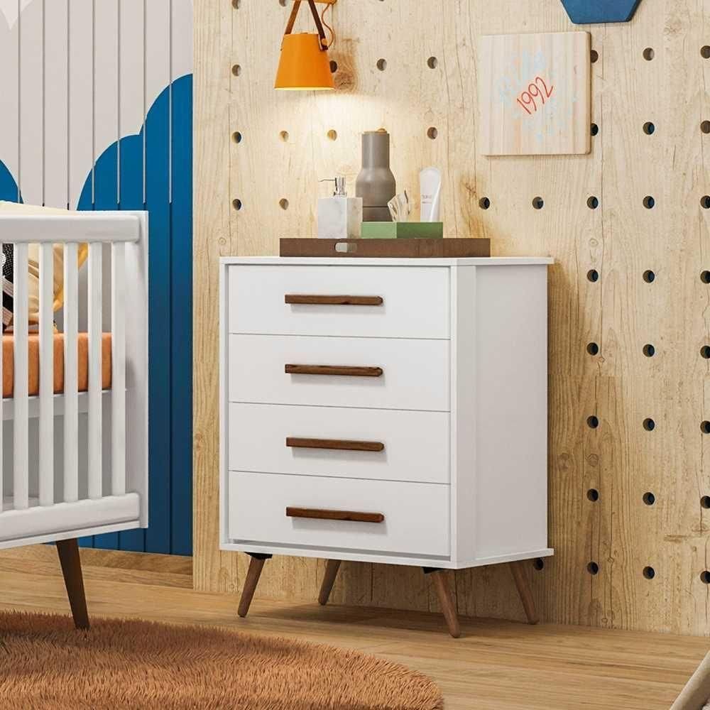 Comoda 4 Gavetas Que Encanto Retro Branco Acetinado
