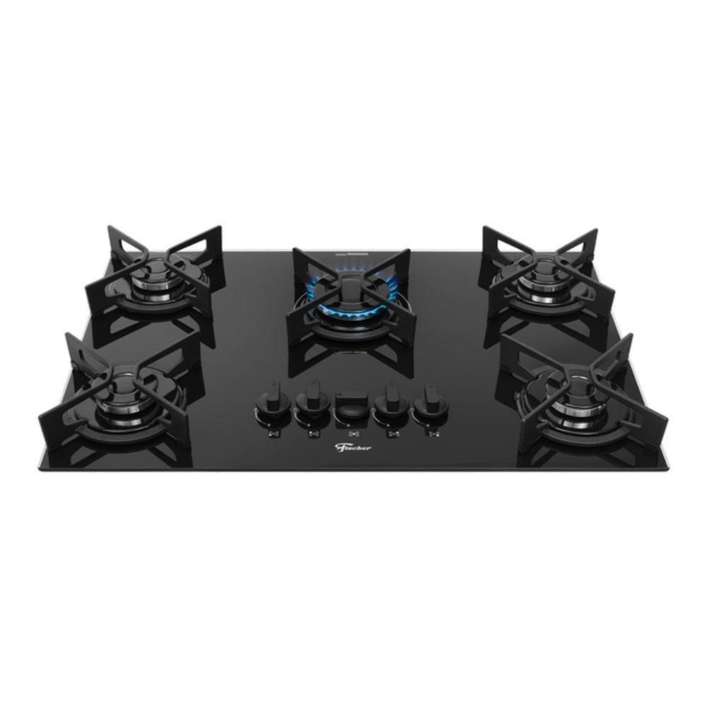 Cooktop a Gás Fischer 5 Bocas Fit Line Trempe Iron Preto Bivolt