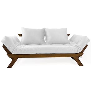 Sofá Japão Futon Acquablock Madeira Cor Imbuia - Branco Off
