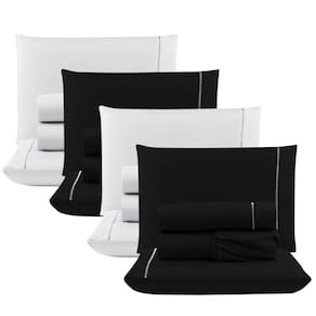 Kit 4 Jogos Cama Lençol Casal 400 Fios 4 Peças Preto+ Branco
