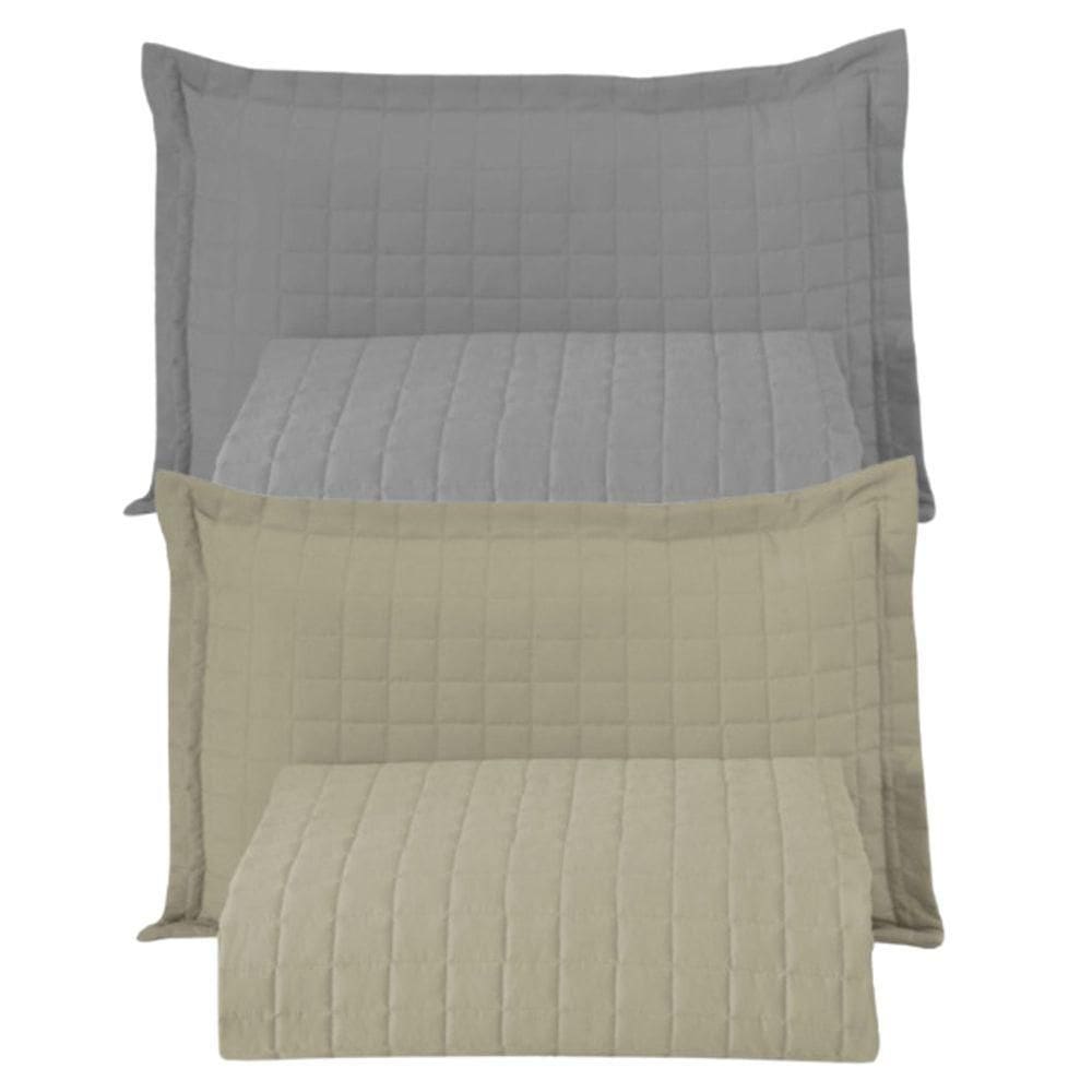 Combo 2 Kit Cobre Leito Colcha Monaco Solteiro Dupla Face Cinza Cáqui 100% Poliéster