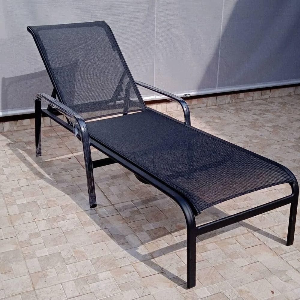 Cadeira Espreguiçadeira De Piscina Sling Em Tela E Aluminio Preto Preto