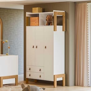 Guarda Roupa 3 Portas 2 Gavetas Com Nicho Fantasia Branco Acetinado